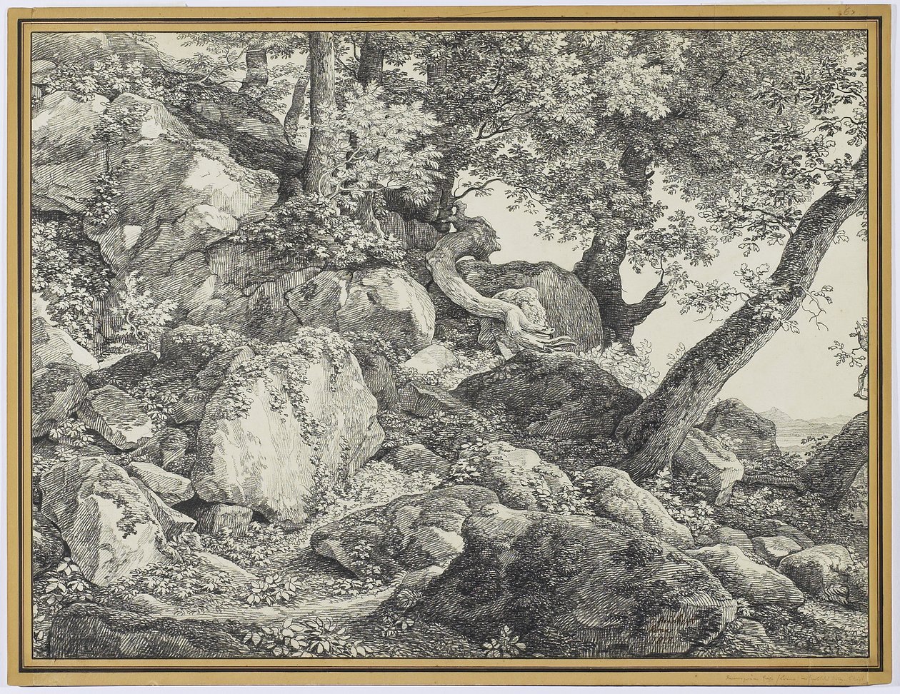 V parku Palazzo Chigi, Ariccia, 1818 (grafit a černá křída na papíře) od Johann Christian Reinhardt