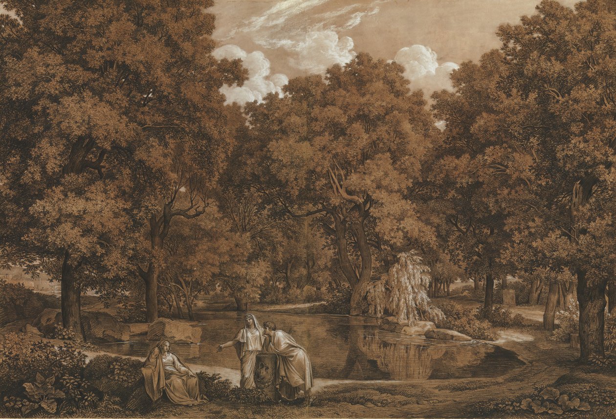 Arkádská krajina se třemi postavami u jezera, 1792. od Johann Christian Reinhart