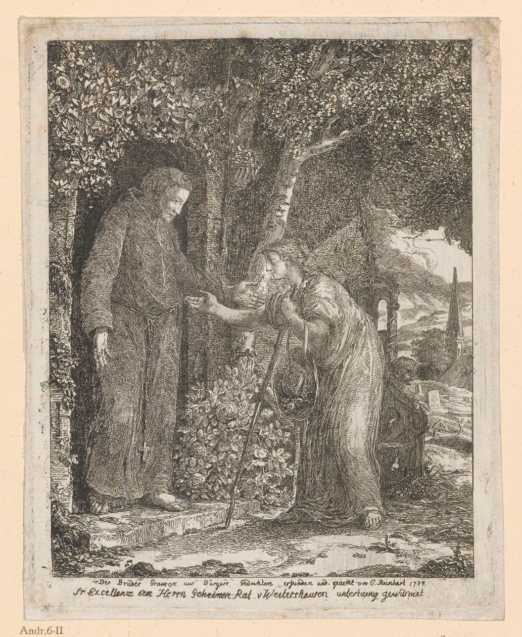 Ilustrace k baladě A.G. Bürgera „Bratr Graurock a poutnice“ od Johann Christian Reinhart