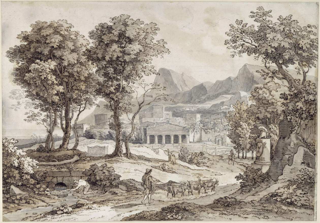 Klasická krajina s pomníkem Leonida od Johann Christian Reinhart