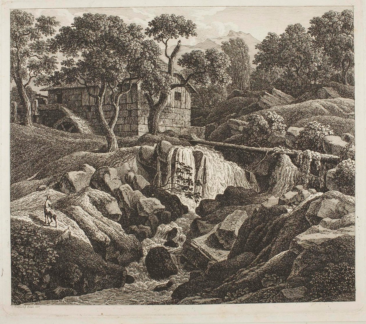 Krajina s mlýnským kolem od Johann Christian Reinhart