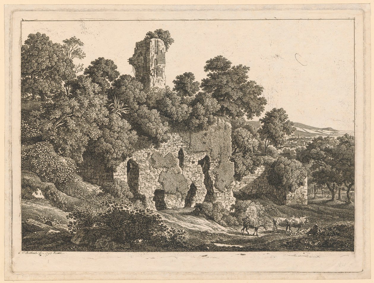 Krajina - Zříceniny vily Ventidia Bassa v Tivoli od Johann Christian Reinhart
