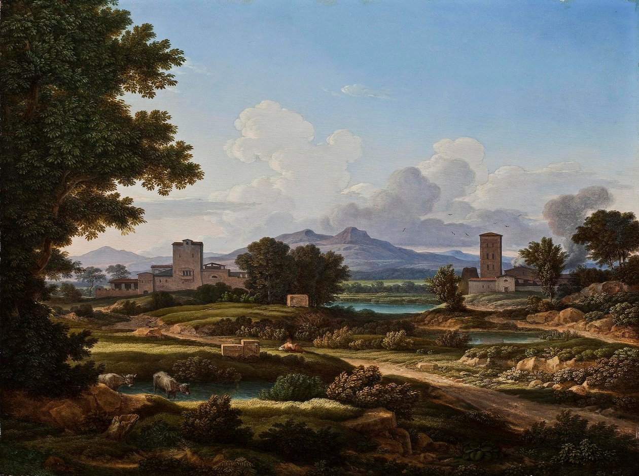 Římská krajina, komponovaná s prvky Torre del Quinto od Johann Christian Reinhart