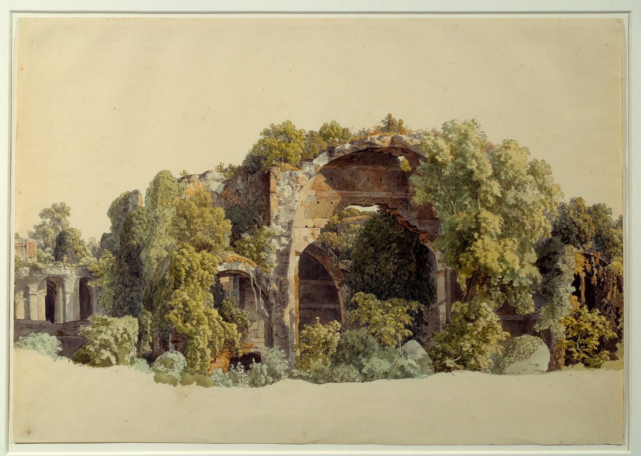 Ruiny Villa Anchiana v Tivoli. Kresba Johanna Christiana Reinharta (1761-1847) od Johann Christian Reinhart