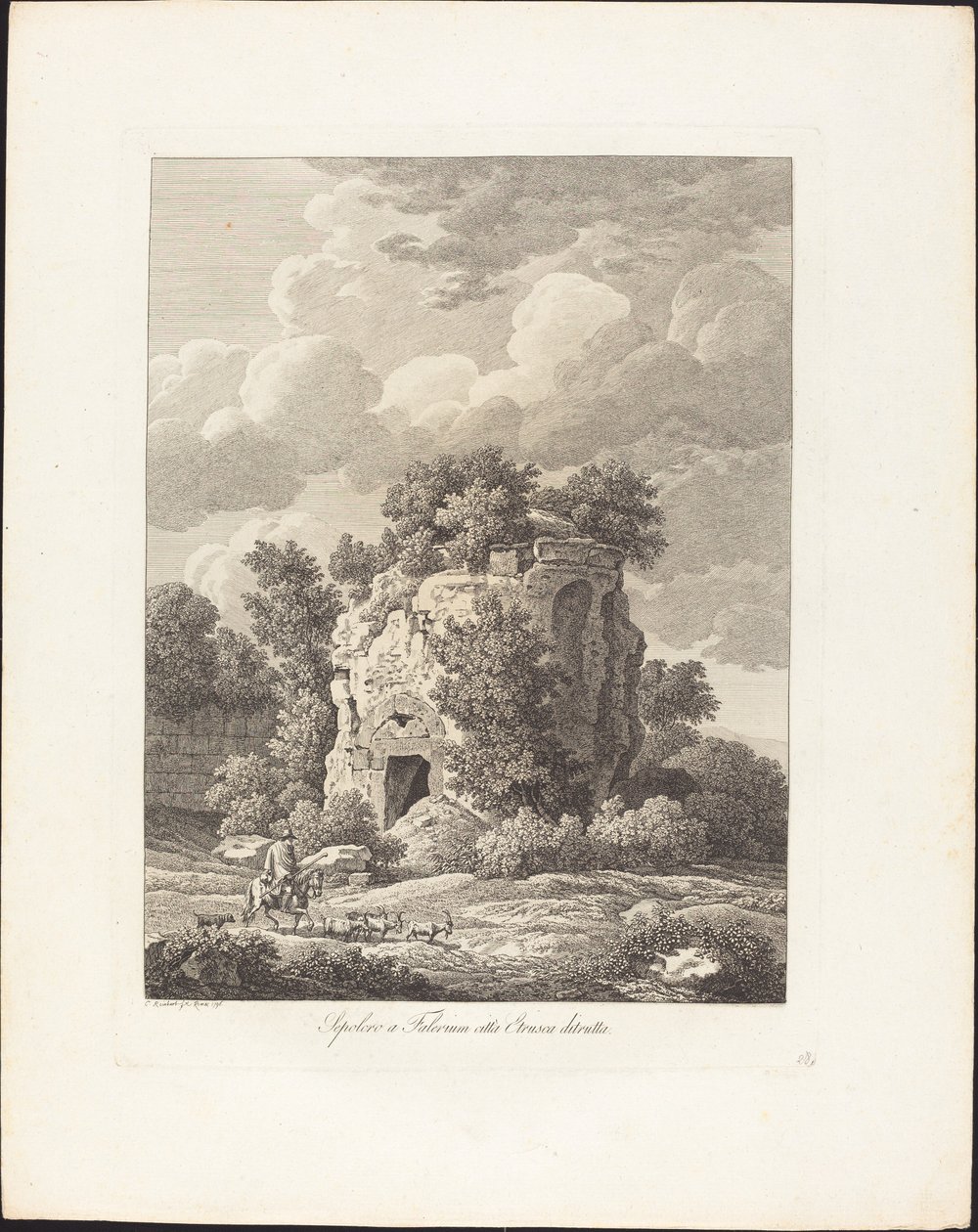 Hrob ve Faleriu, zničeném etruském městě od Johann Christian Reinhart