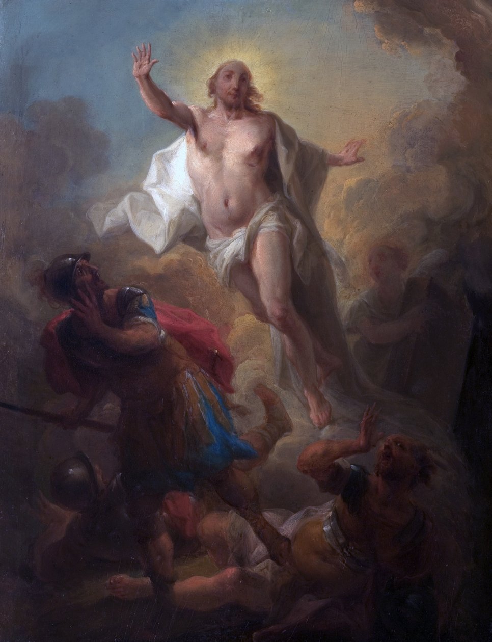 Kristus vstává z hrobky a římští vojáci prchají (olej na palubě) od Johann Christian Thomas (attr.to) Winck