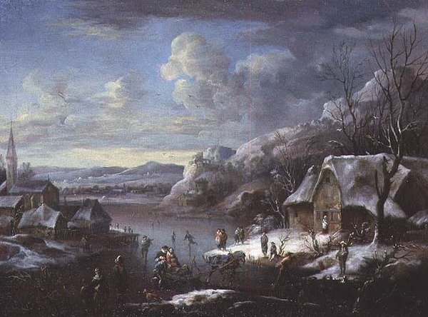 Zimní scéna s mnoha postavami od Johann Christian Vollerdt or Vollaert
