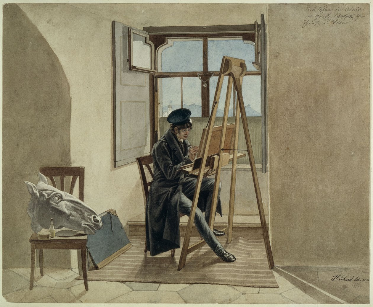 Malíř Johann Adam Klein u stojanu ve svém ateliéru v hraběcím Chotekově paláci ve Vídni od Johann Christoph Erhard