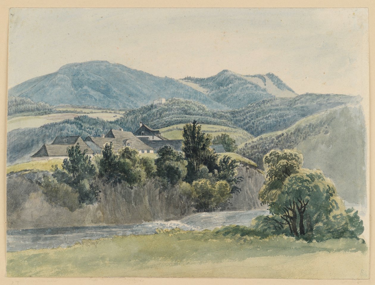 Říční a horská krajina u Glocknitz od Johann Christoph Erhard
