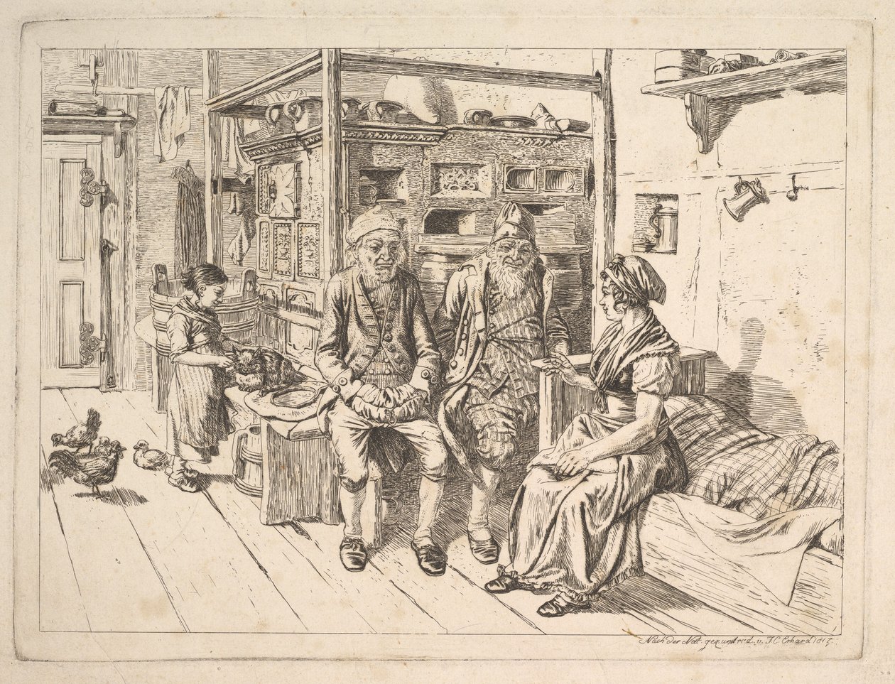 Židovská rodina sedící kolem kamen od Johann Christoph Erhard