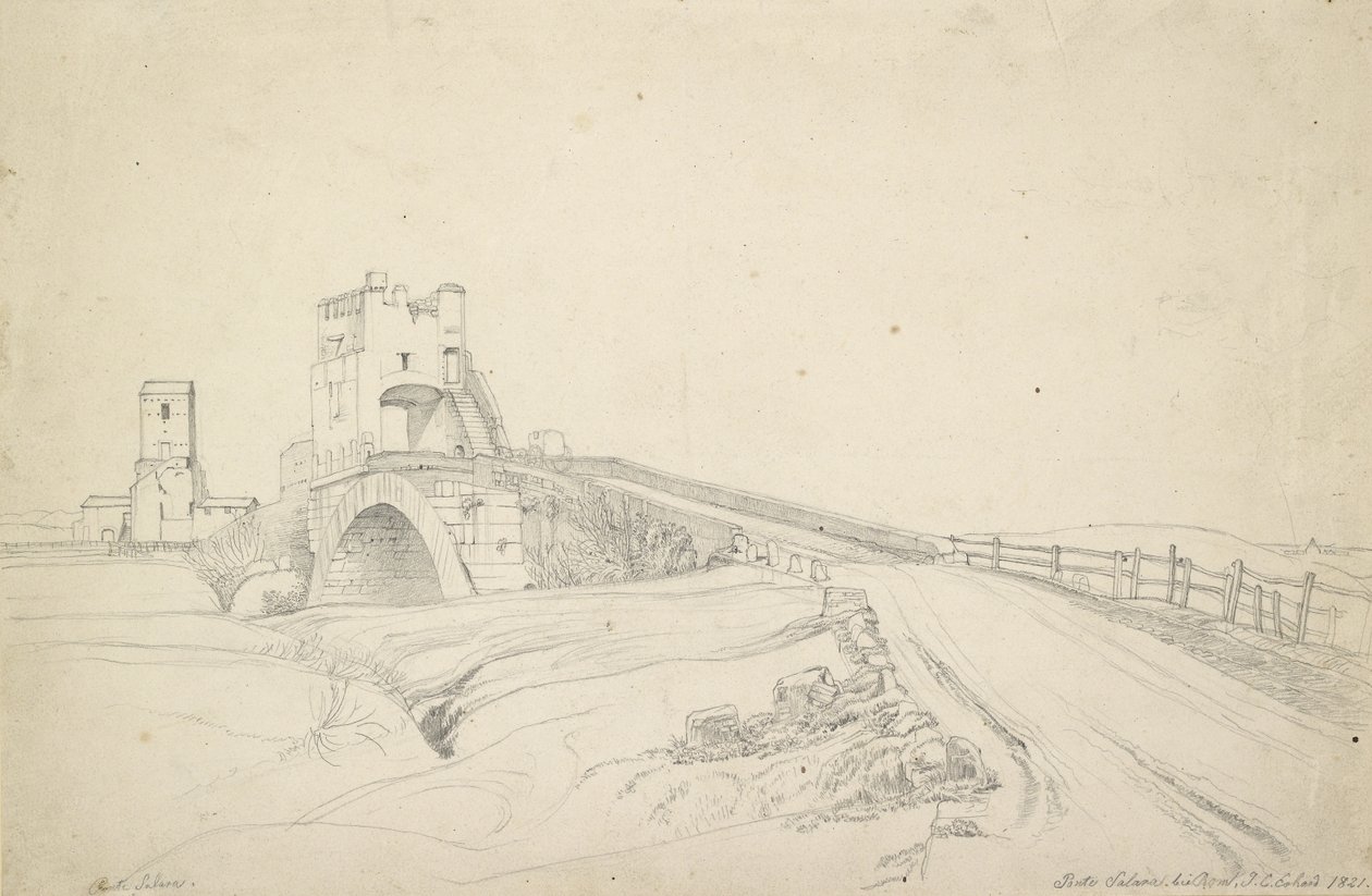 Ponte Salario poblíž Říma, 1821 (grafit na špinavě bílém papíře) od Johann Christoph Erhard
