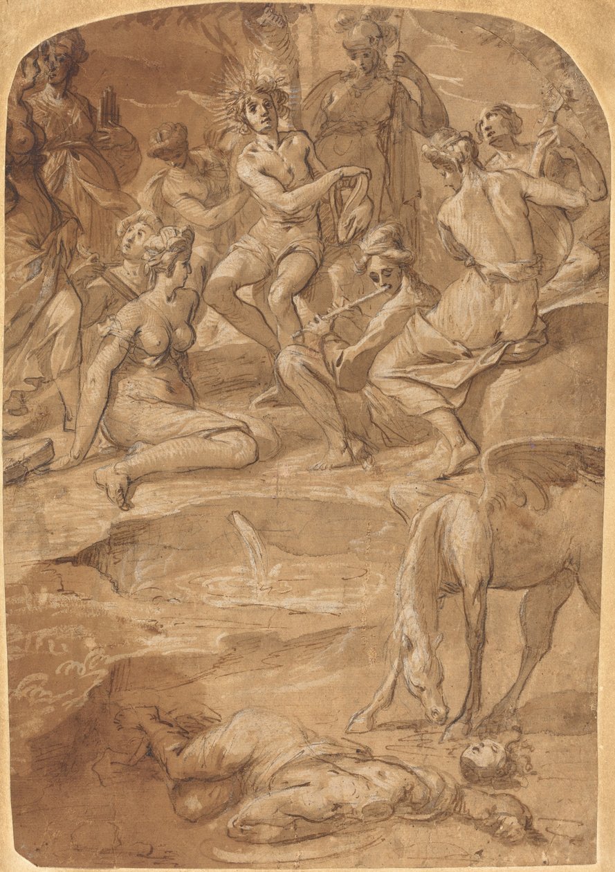 Apollo a múzy na hoře Parnas od Johann Christoph Storer
