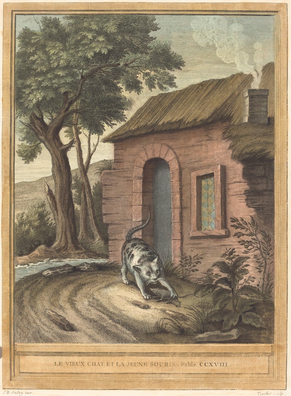 Stará kočka a mladá myš od Johann Christoph Teucher after Jean Baptiste Oudry