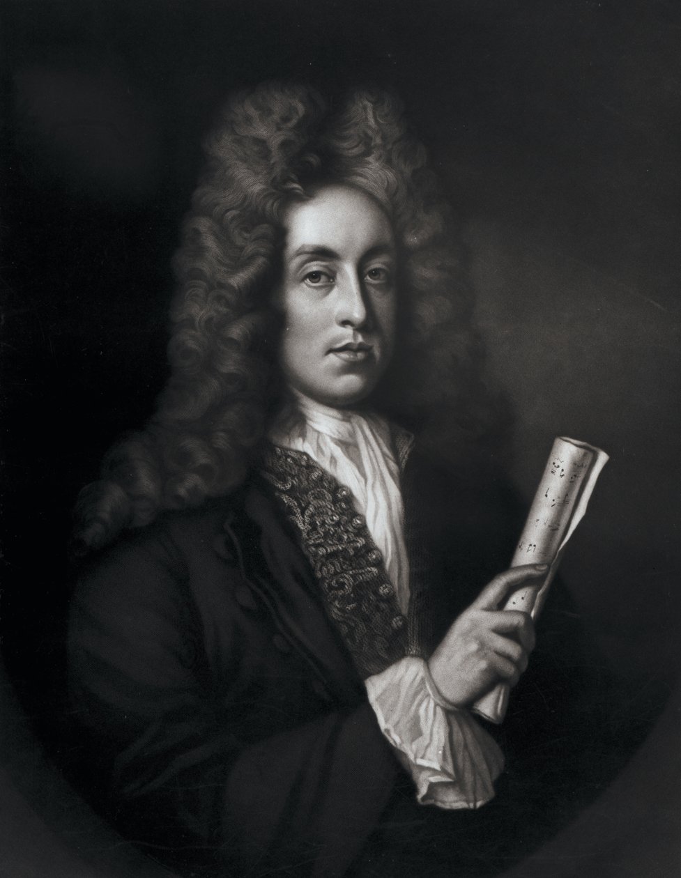 Portrét Henryho Purcella vyrytý Georgem J. Zobelem od Johann Closterman