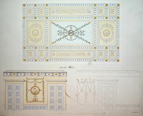 Dekorativní návrhy interiéru paláce Beberbeck, od Israela Schwalma (pero a akvarel na papíře) od Johann Conrad (after) Bromeis