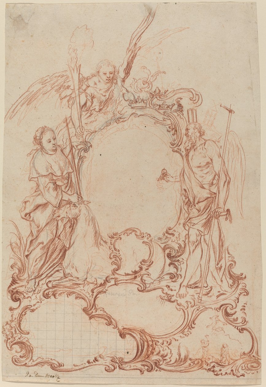 Rokoková kartuše s alegorickými postavami od Johann Daniel Herz the Elder