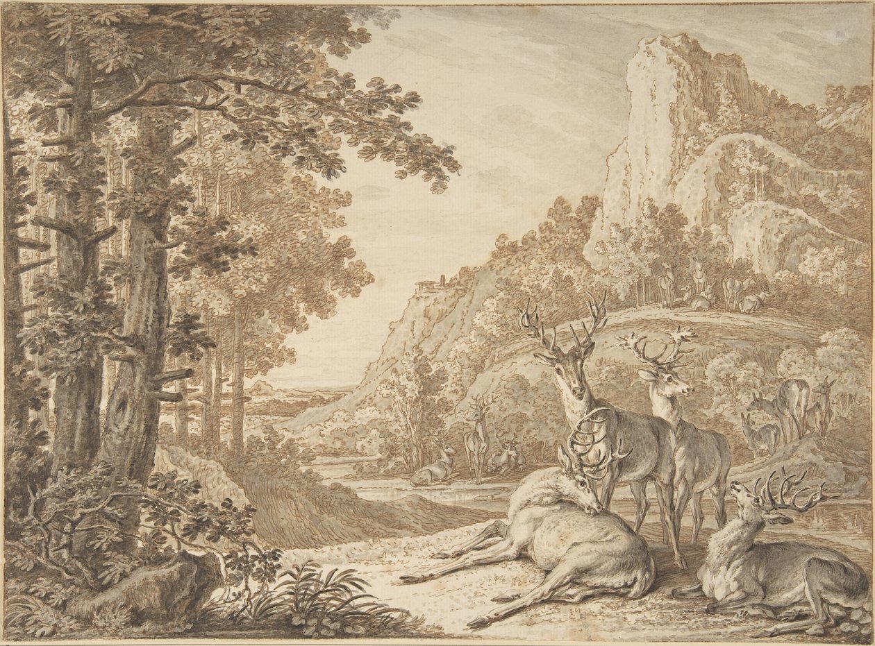 Jeleni v krajině od Johann Elias Ridinger
