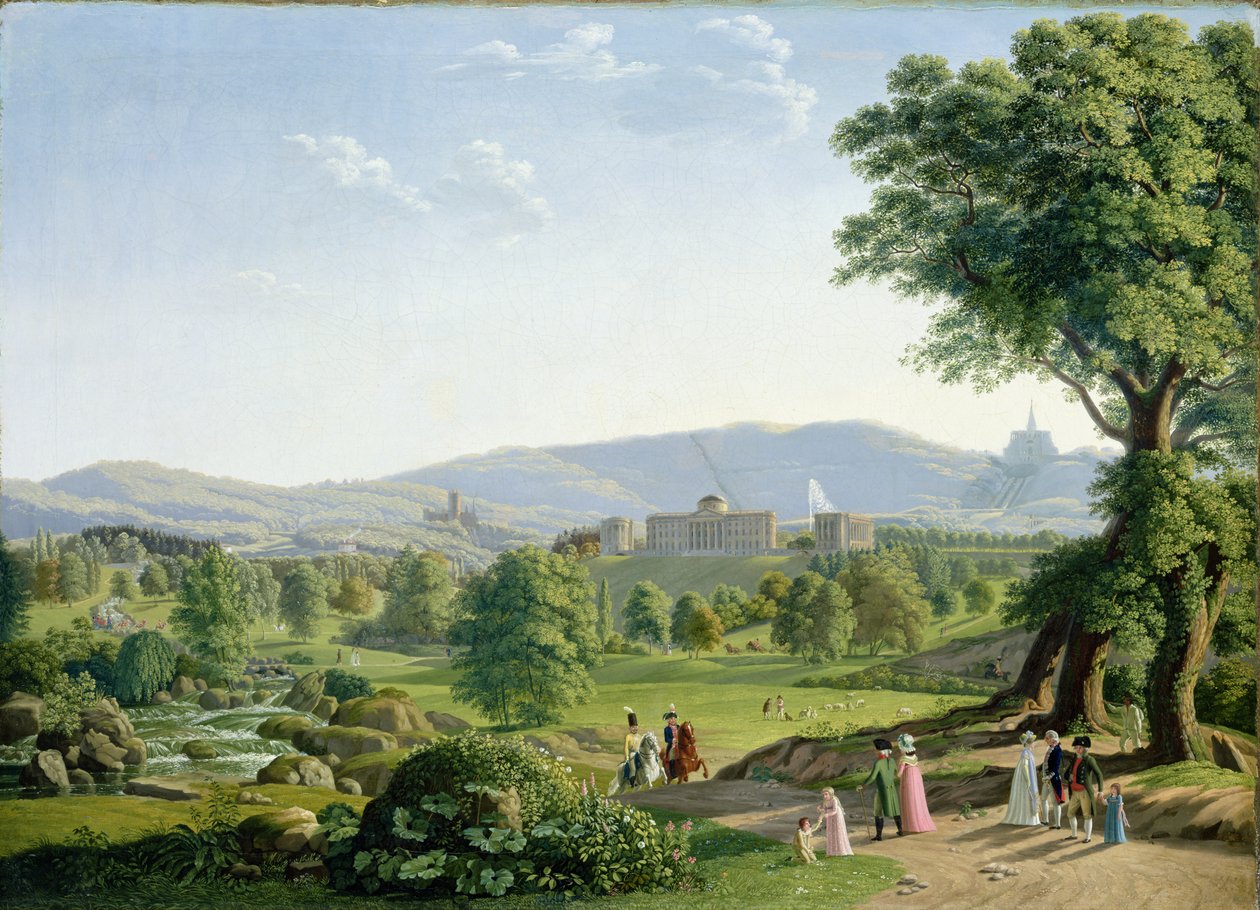 Zámek Wilhelmshoehe s lesem Habichtswald od Johann Erdmann Hummel