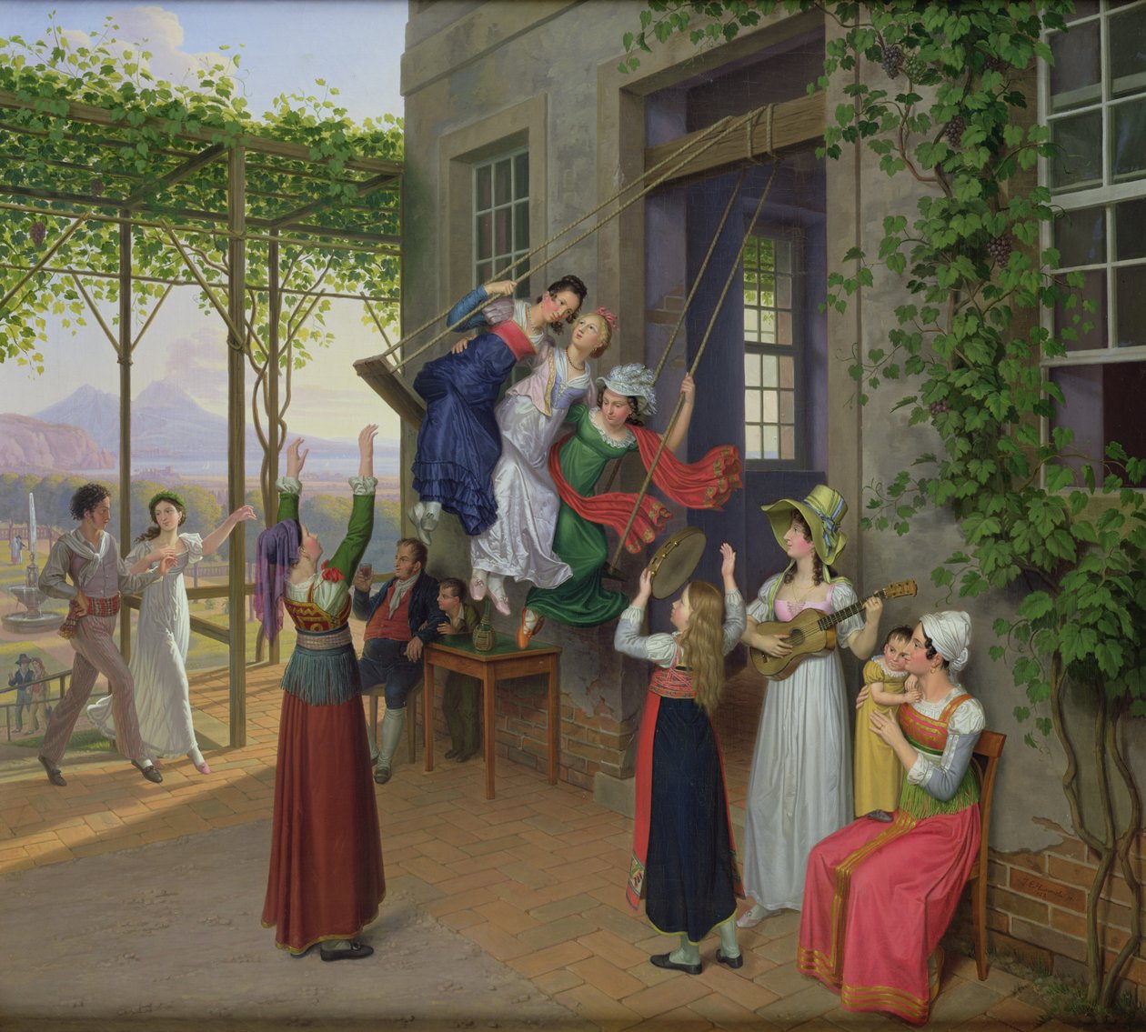 Mládež hrající na houpačce v zahradě nedaleko Neapole, 1823 od Johann Erdmann Hummel