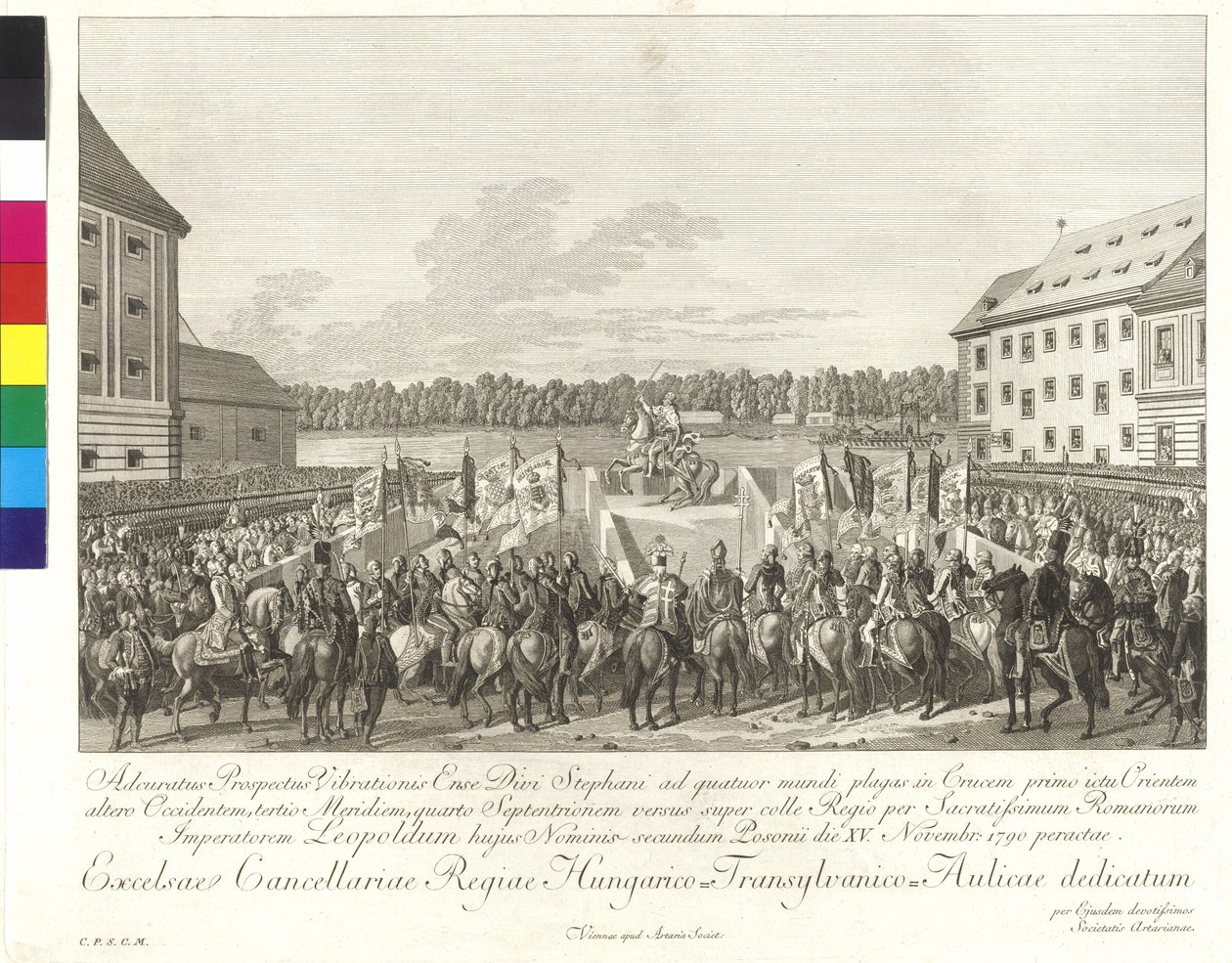 Korunovace císaře Leopolda II. uherským králem v Bratislavě 15. listopadu 1790 (mědirytina) od Johann Ernst Mansfeld