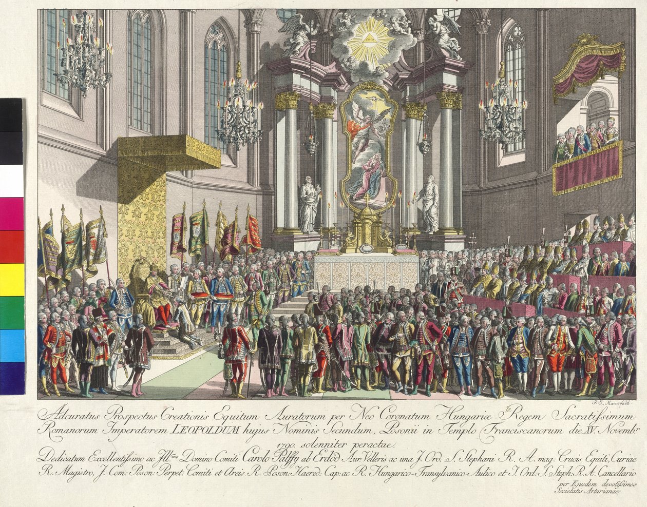 Korunovace císaře Leopolda II. uherským králem v Bratislavě 15. listopadu 1790 (mědirytina) od Johann Ernst Mansfeld