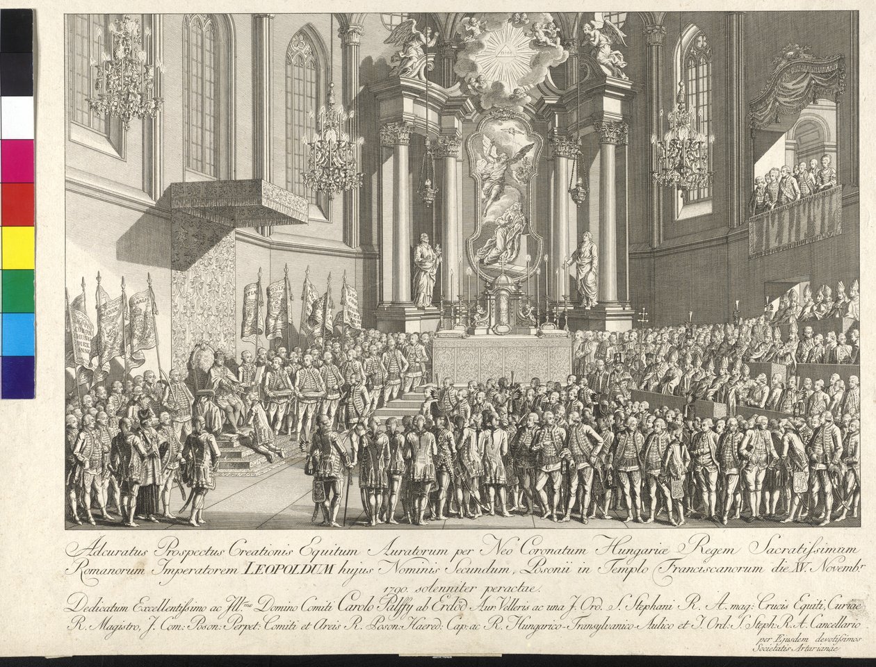 Korunovace císaře Leopolda II. uherským králem v Bratislavě 15. listopadu 1790 (mědirytina) od Johann Ernst Mansfeld