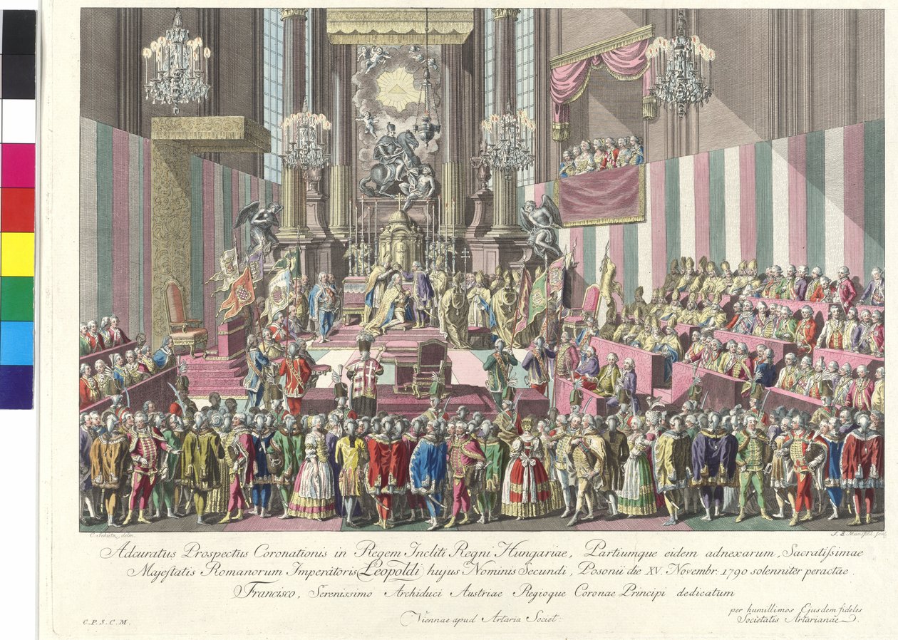 Korunovace císaře Leopolda II. uherským králem v Bratislavě 15. listopadu 1790 (mědirytina) od Johann Ernst Mansfeld