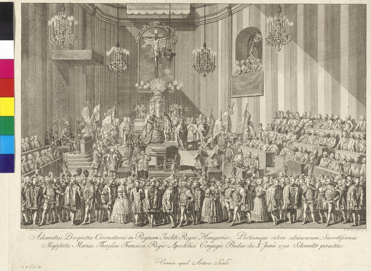 Korunovace císařovny Marie Terezie na uherskou královnu 10. června 1792 v Budapešti od Johann Ernst Mansfeld