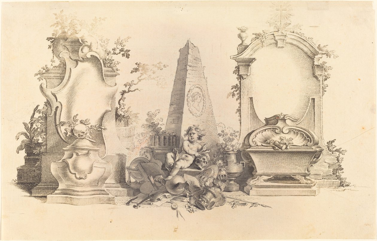 Cartouche Moderne s emblémy smrti od Johann Esaias Nilson