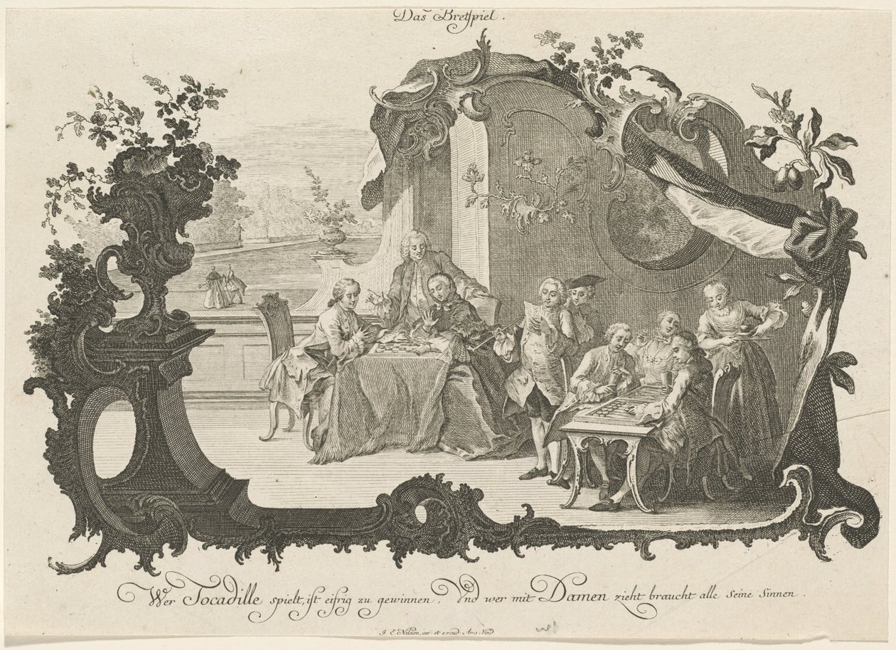Das Brettspiel (Dámy a pánové hrají deskové hry) od Johann Esaias Nilson