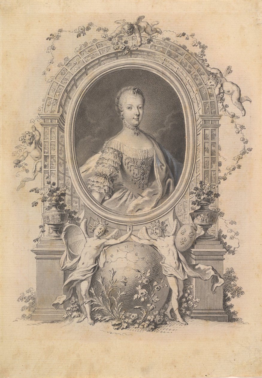 Portrét královny Marie-Antoinetty v ozdobném rámu, konec 18. století. od Johann Esaias Nilson