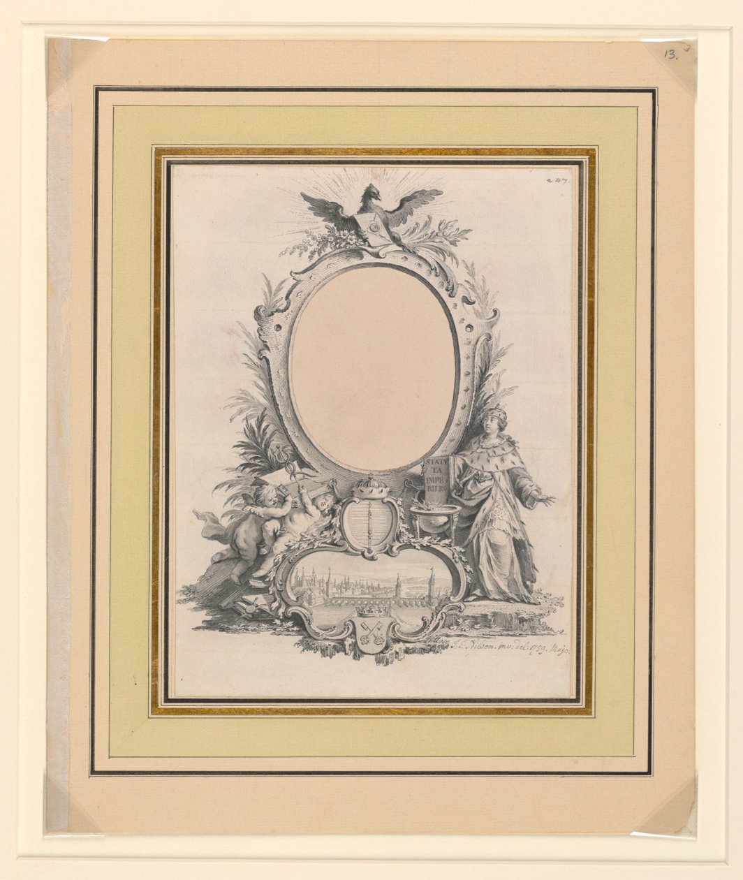 Návrh rámu portrétu dánského krále Fridricha V. od Johann Esais Nilson