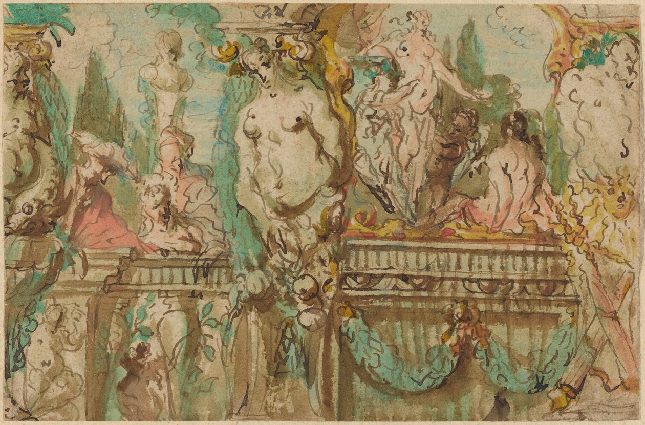 Stropní design s alegorickými postavami od Johann Evangelist Holzer