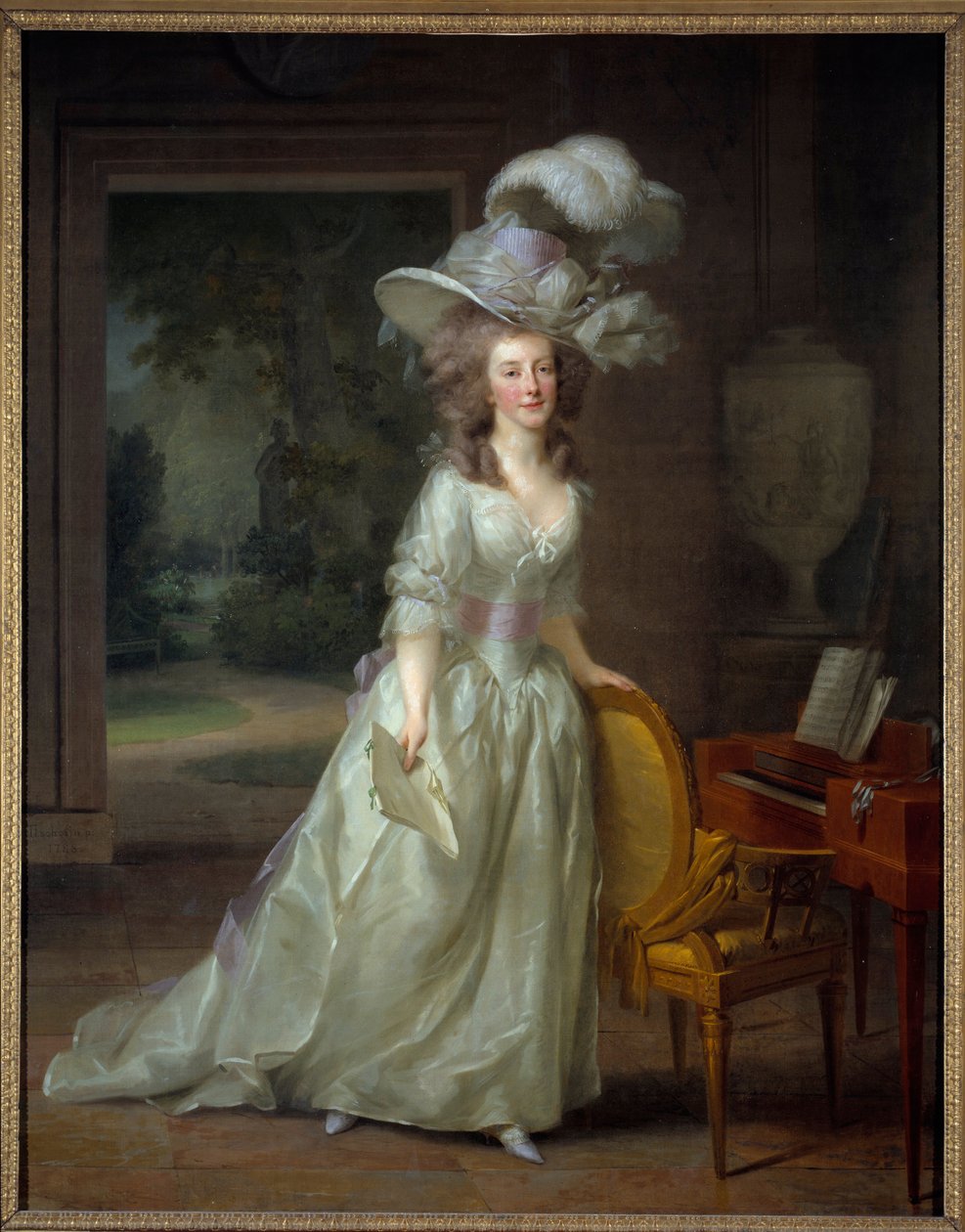 Portrait en pied de Frederique Louise Wilhelmine, princezna Orange Nassau (1770-1819) Obraz Friedricha Tischbeina (1750-1812) 1788 Sun. 2,1x1,65 m Bordeaux, musee des Beaux Arts - Celovečerní portrét princezny Frederiky Louise Wilhelminy Oranžské od Johann Friedrich August Tischbein