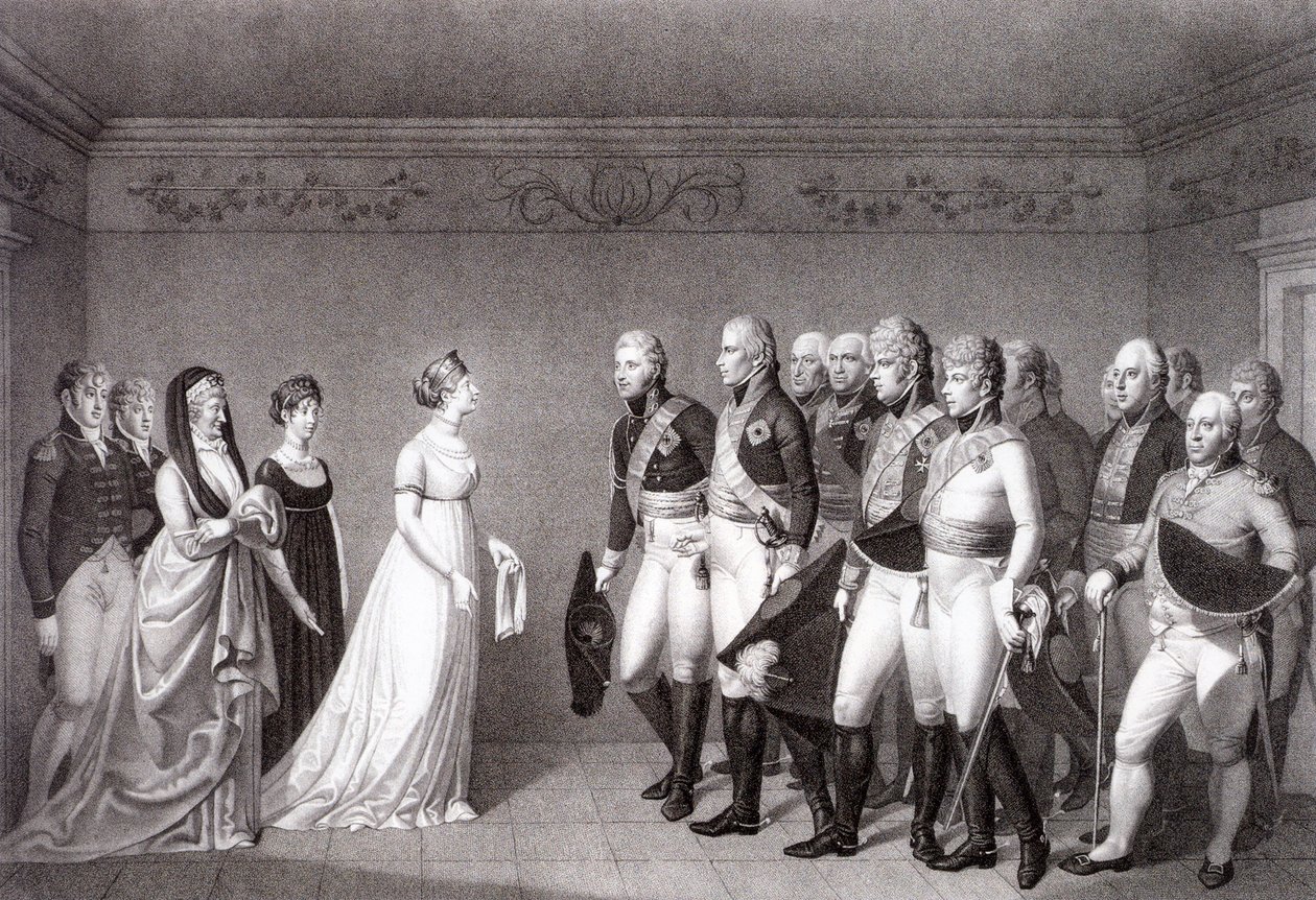 Setkání Luise z Pruska a korunního prince Alexandra z Ruska v Memelu, 1805 od Johann Friedrich Bolt