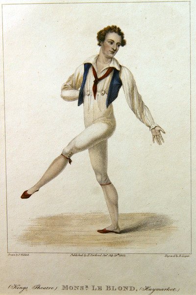 Portrét pana Le Blonda, tanečníka v Haymarket Theatre v Londýně, tančícího s nataženou nohou a paží, vyrytý R. Cooperem od Johann Friedrich Maximilian von (after) Waldeck