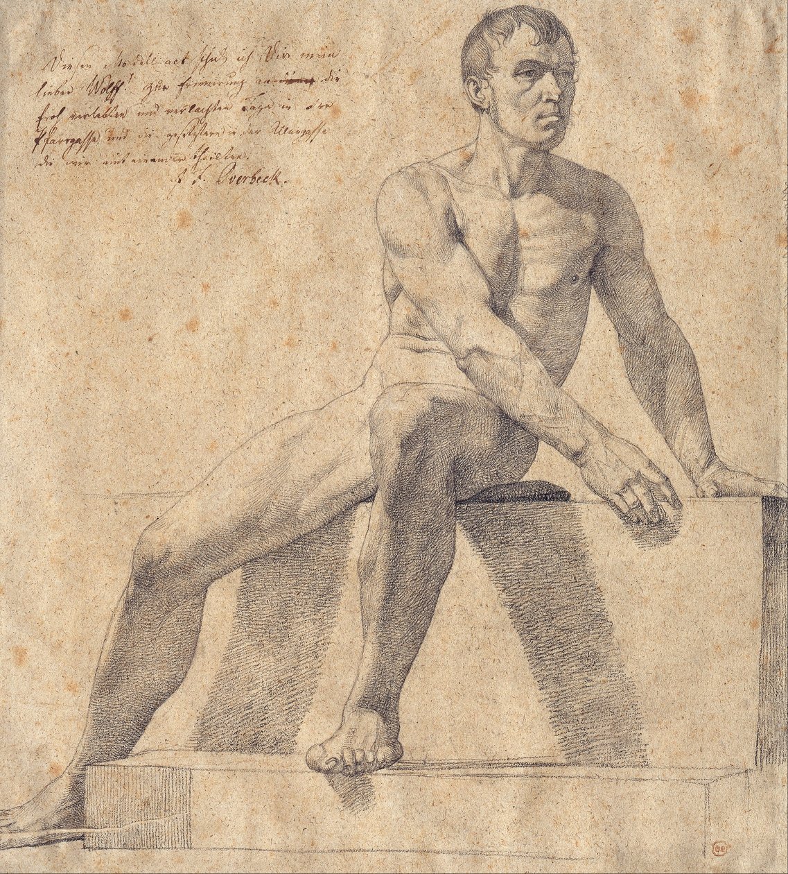Mužský akt sedící na podstavci od Johann Friedrich Overbeck