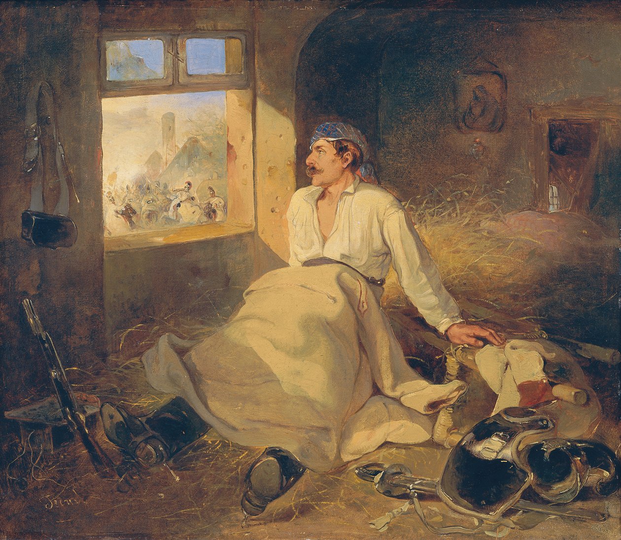 Zraněný kyrysník v seníku od Johann Friedrich Treml