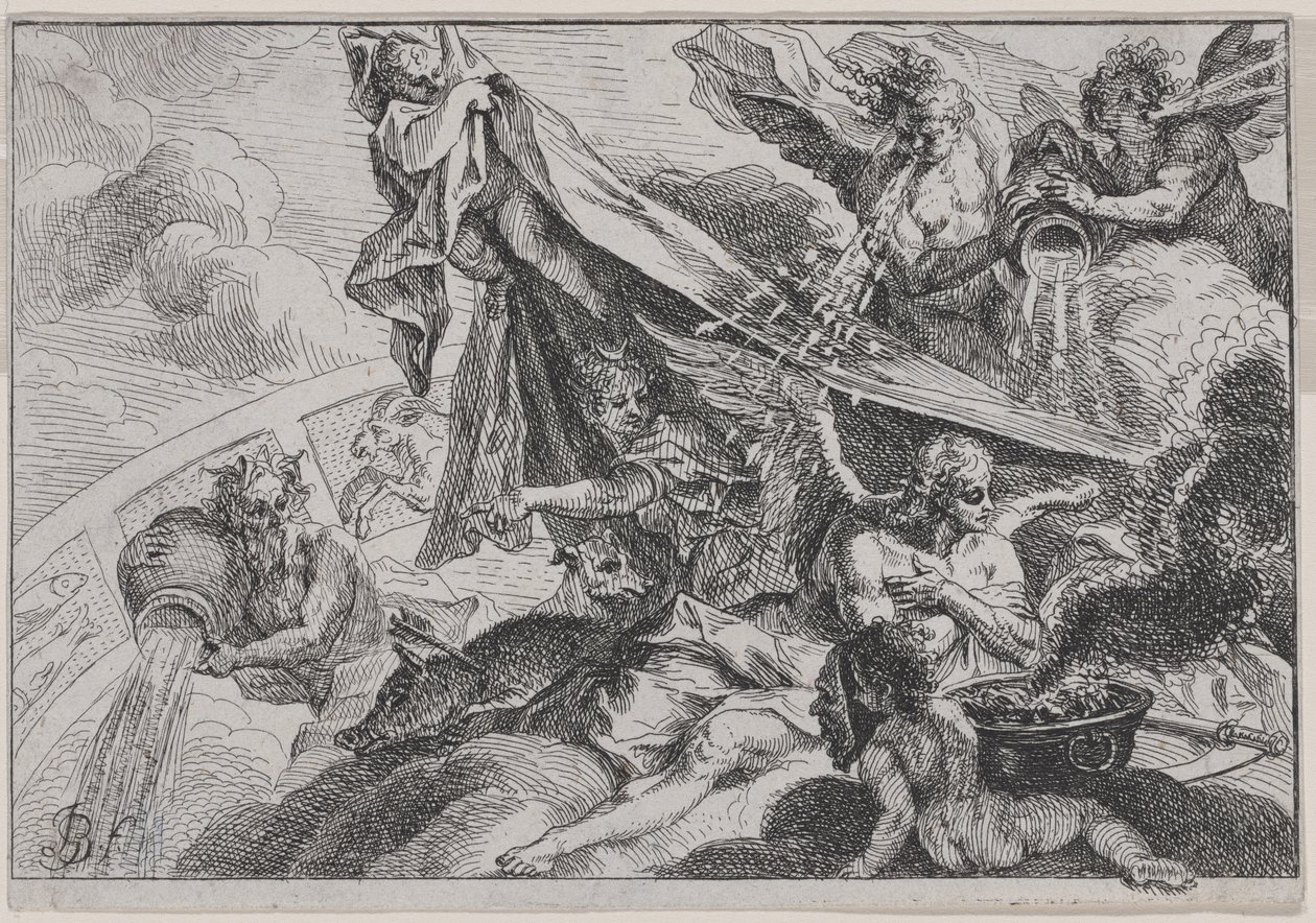 Alegorie zimy s Dianou lovkyní od Johann Georg Bergmuller