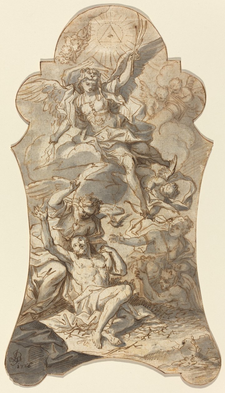 Svatí andělé chrání poustevníka před zlem od Johann Georg Bergmuller