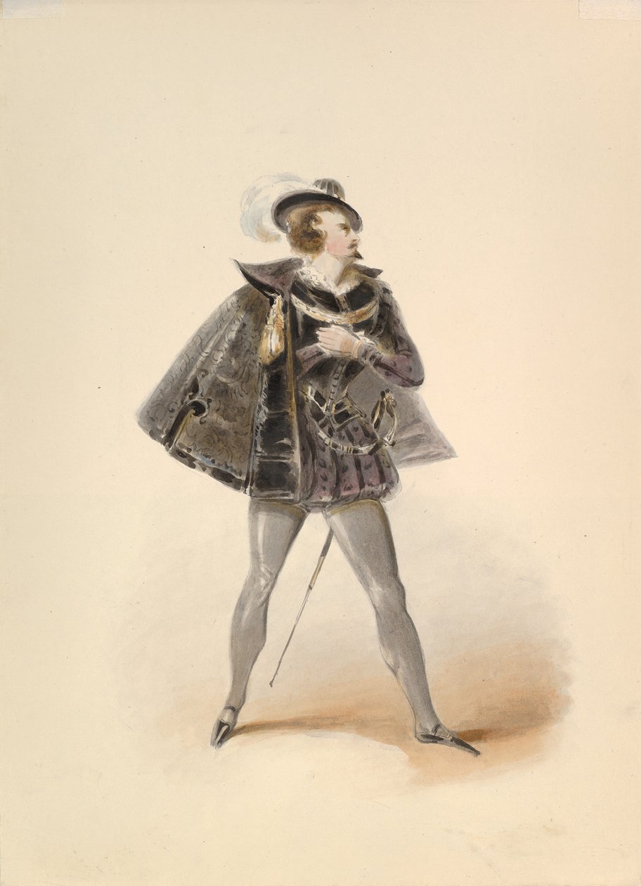 Studie kostýmu pro Belmonte v únosu ze seraglia W. A. Mozarta, ca. 1830-50. od Johann Georg Christoph Fries