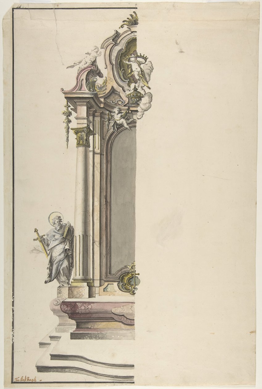 Návrh edikulárního oltáře se sv. Pavlem vlevo, polovina 18. století. od Johann Georg Dirr
