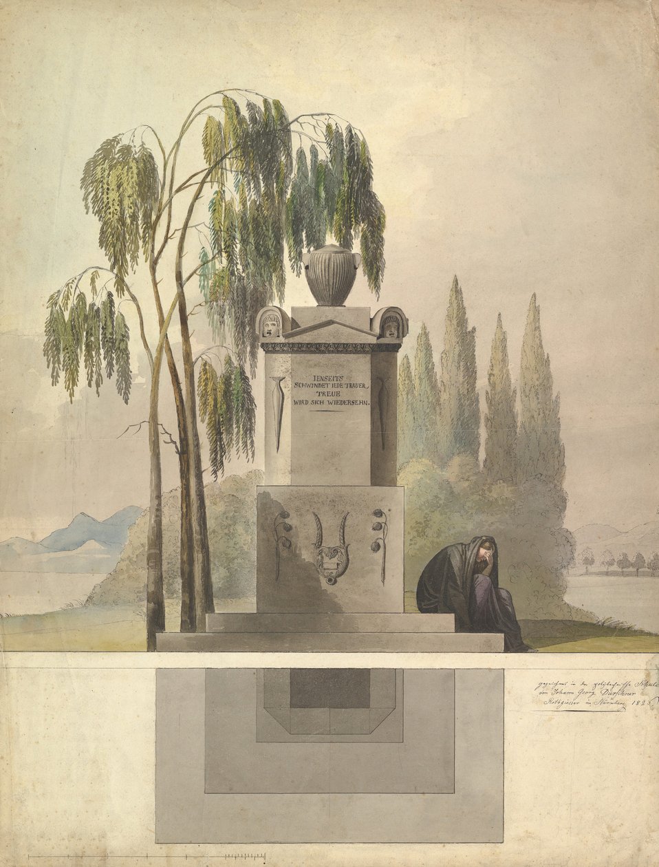 Návrh hrobky, Rothgeisser v Norimberku nadmořská výška a půdorys, 1826. od Johann Georg Dürschner