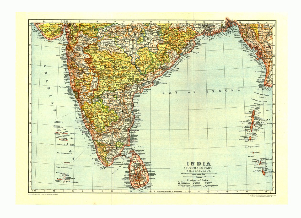 Mapa jižní části Indie, c1910 od Johann Georg Justus Perthes