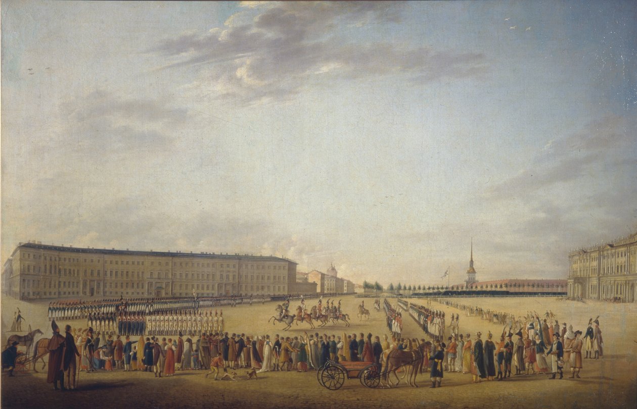 Střídání stráží na Palácovém náměstí v Petrohradu, c. 1800 od Johann Georg Mayr