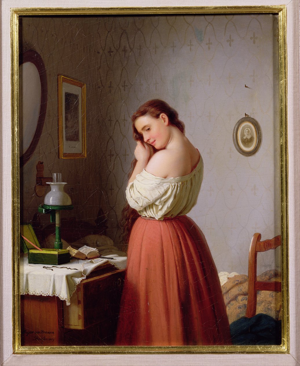 Mladá žena pletení vlasů od Johann Georg Meyer von Bremen