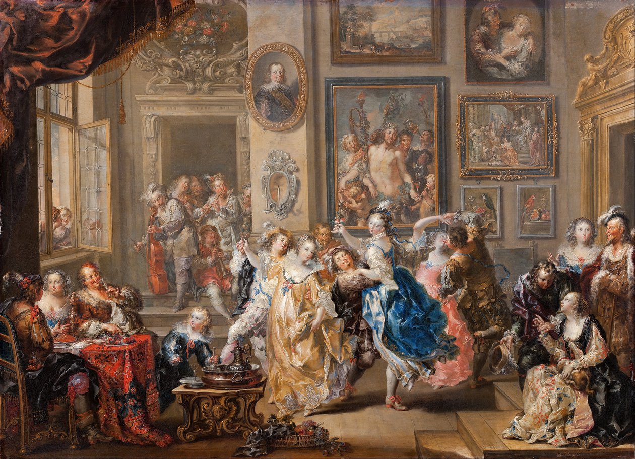 Taneční scéna s interiérem paláce od Johann Georg Platzer