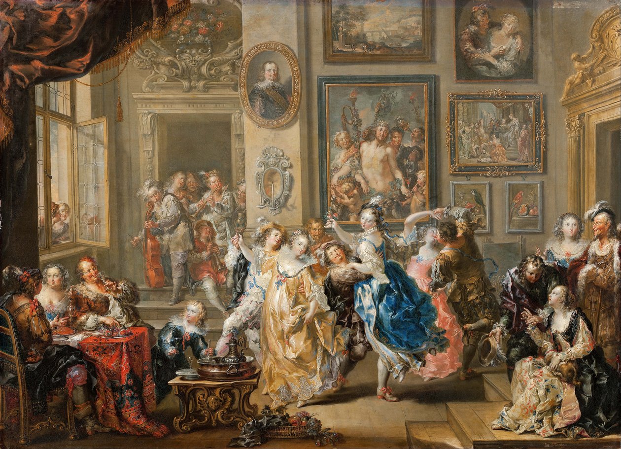 Taneční scéna s interiérem paláce, 1731-1734. od Johann Georg Platzer