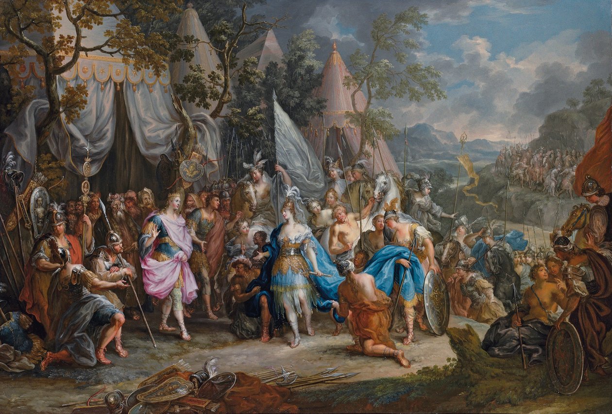 Amazonská královna Thalestris v táboře Alexandra Velikého od Johann Georg Platzer