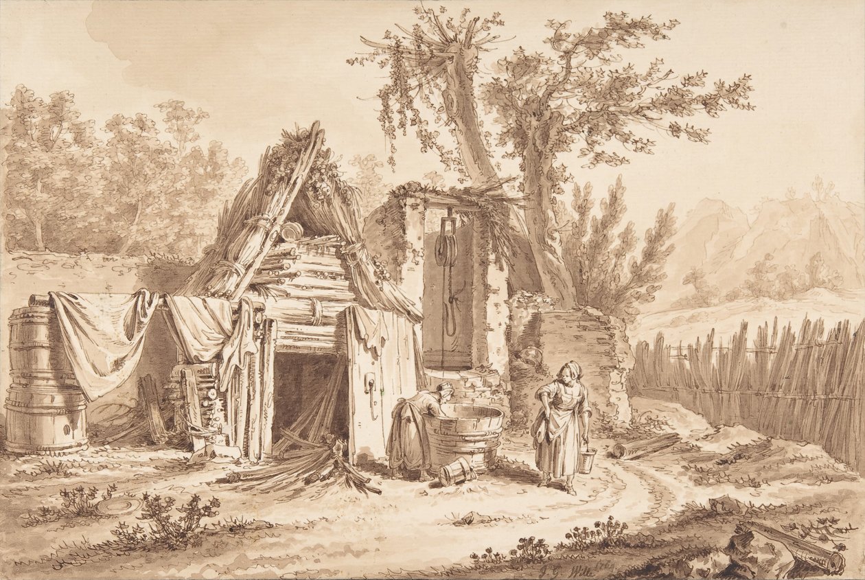 Pračky před chalupou, 1769. od Johann Georg Wille